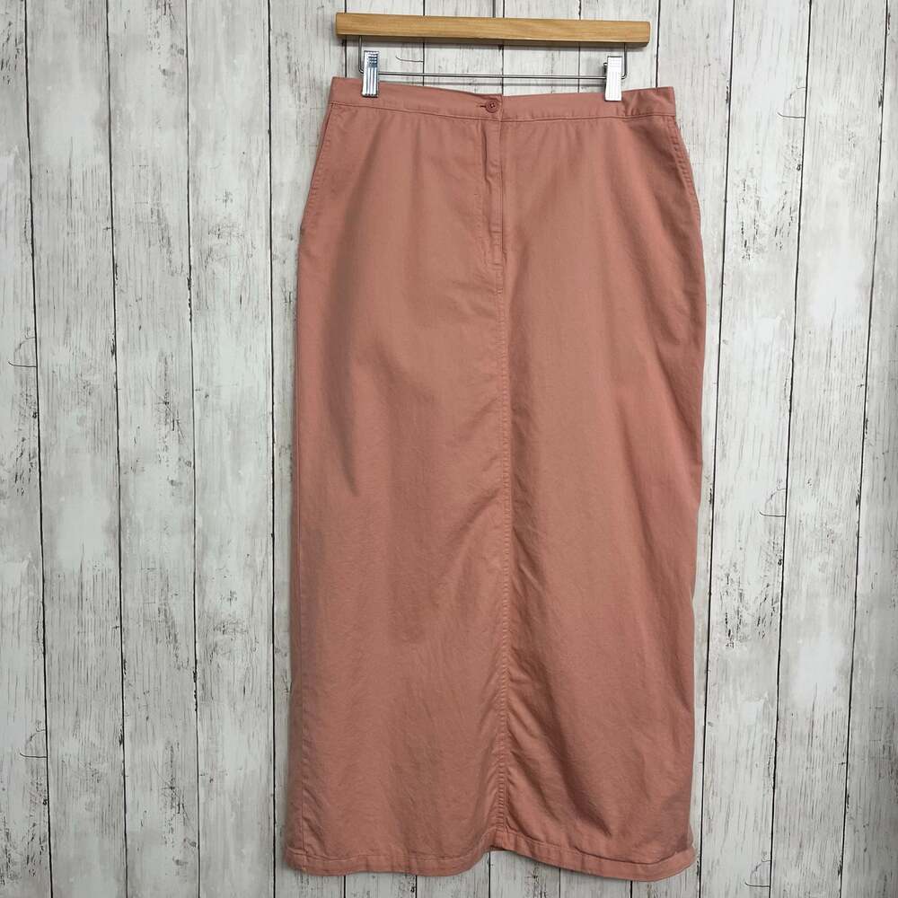 Eddie Bauer Pink Midi Skirt Tencel Cotton Back Slit Boho Casual Modest Work 12